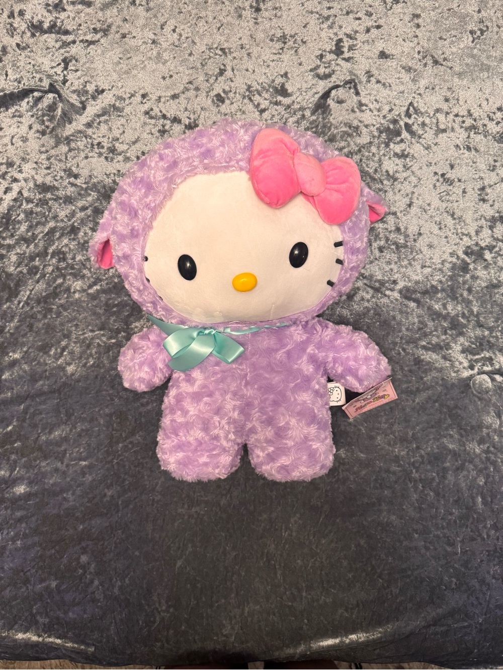 Hello Kitty Lavender Plush Lamb with Pink Bow and Mint Ribbon